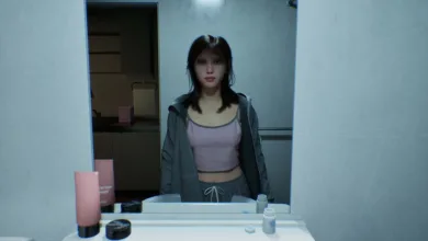 Junko stands in front of a bathroom mirror in BrokenLore: Don't Lie