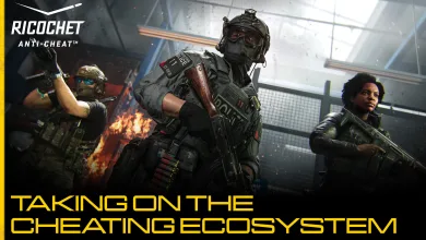 Three armed Call of Duty operators representing the RICOCHET anti-cheat team, with RICOCHET branding in the upper left