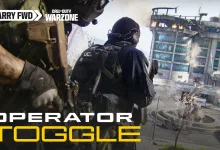 A Call of Duty: Warzone operator viewed from behind in an urban combat scene