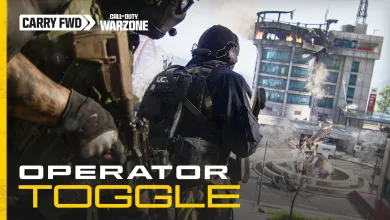 A Call of Duty: Warzone operator viewed from behind in an urban combat scene