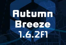 Official Cities: Skylines II graphic for the Autumn Breeze 1.6.2f1 patch over a dark blue city-map background