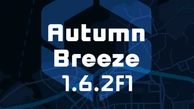 Official Cities: Skylines II graphic for the Autumn Breeze 1.6.2f1 patch over a dark blue city-map background