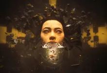 A character in Control Resonant faces forward as debris and fragments float around their head