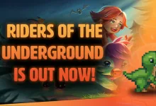 Official Core Keeper artwork for Riders of the Underground shows a rider beside a pixel-art creature and announces that the update is out now.