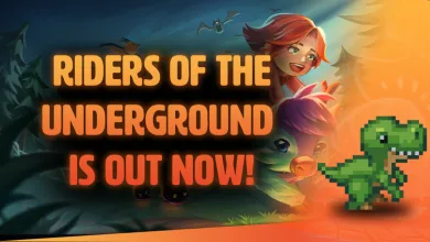 Official Core Keeper artwork for Riders of the Underground shows a rider beside a pixel-art creature and announces that the update is out now.