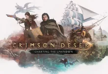 Crimson Desert characters and a sailing ship in the Charting the Unknown DLC artwork