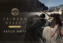 Crimson Desert patch note artwork showing two characters fighting in a field