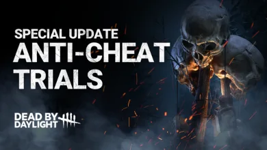 Dead by Daylight anti-cheat trial graphic showing a skull-like figure beside the Anti-Cheat Trials announcement text