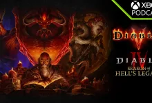 Promotional artwork showing Diablo V and Diablo IV Season of Hell’s Legacy alongside a demonic Diablo scene.