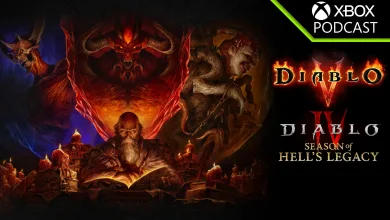 Promotional artwork showing Diablo V and Diablo IV Season of Hell’s Legacy alongside a demonic Diablo scene.