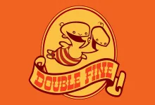 Double Fine logo displayed on an orange background