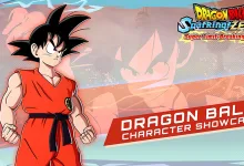 Goku stands in front of colorful Dragon Ball: Sparking! ZERO character showcase artwork for the roster trailer