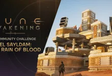 Dune: Awakening artwork showing a large desert base associated with the El Sayldam community challenge.