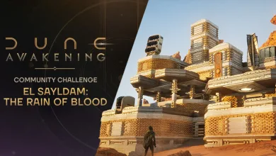 Dune: Awakening artwork showing a large desert base associated with the El Sayldam community challenge.