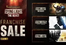 Dying Light: The Beast anniversary franchise sale graphic showing The Beast, Dying Light 2 Stay Human, and Dying Light in separate panels