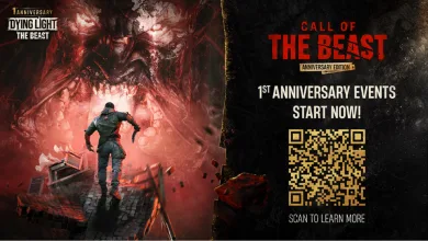 Dying Light: The Beast anniversary event artwork with a survivor facing a large red beast in a dark red environment