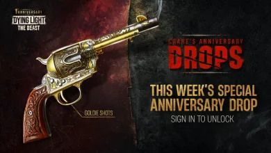 Gold-colored revolver shown as the Goldie Shots reward in Dying Light: The Beast's Crane's Anniversary Drops