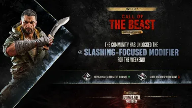 Dying Light: The Beast Week 1 graphic showing a slashing-focused modifier with guaranteed dismemberment and more enemies with guns.