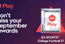 EA Play September rewards graphic showing a sealed pack for EA SPORTS College Football 27