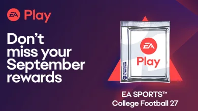 EA Play September rewards graphic showing a sealed pack for EA SPORTS College Football 27