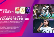 EA SPORTS FC 26 99 Day graphic showing 99-rated player-item cards, football gameplay, and a footballer.