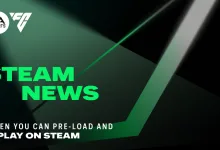 EA SPORTS FC 27 graphic announcing when players can preload and play on Steam