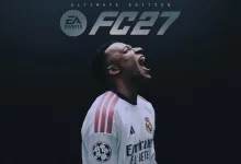 EA Sports FC 27 Ultimate Edition artwork featuring a footballer in a white club kit celebrating