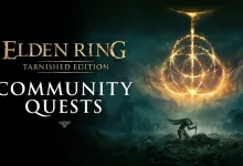 ELDEN RING Tarnished Edition Community Quests artwork showing the golden Erdtree symbol above a dark landscape
