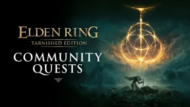 ELDEN RING Tarnished Edition Community Quests artwork showing the golden Erdtree symbol above a dark landscape