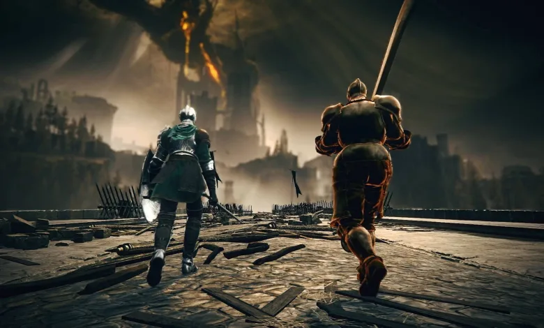 The Idus Knight and Heavy Knight walk toward the Scadutree in ELDEN RING