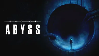 A small figure stands before a massive circular opening in a dark blue underground setting.