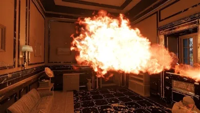 A large fireball erupts inside a furnished room in Enlisted.