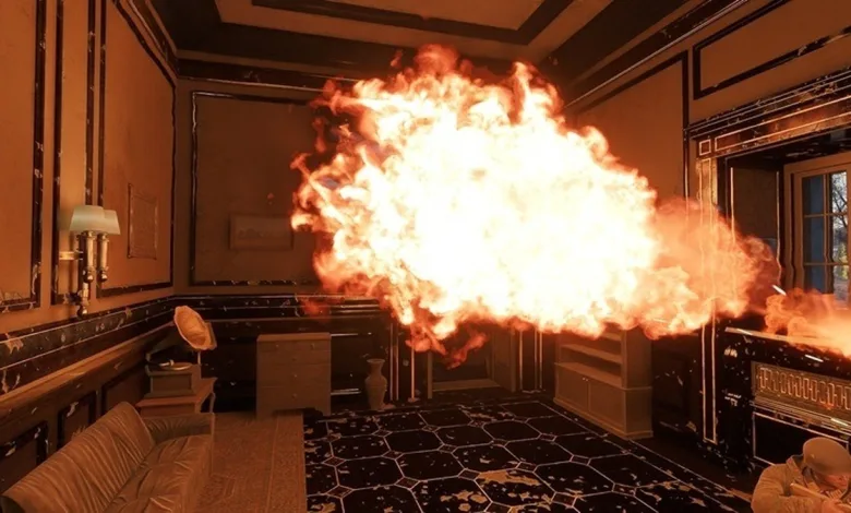 A large fireball erupts inside a furnished room in Enlisted.