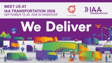 Colorful illustrated transport vehicles appear beneath the IAA Transportation 2026 event header for the Euro Truck Simulator 2 appearance.