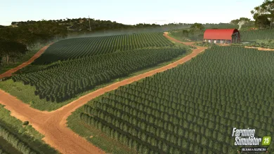 Rows of coffee plants cover a plantation in Farming Simulator 25.