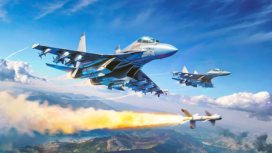 Fighter aircraft flying above clouds with missiles in War Thunder