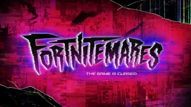 Red and purple Fortnitemares 2026 teaser artwork with the event logo over a glitching digital background.