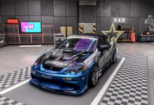 Customized Japanese performance car with a detailed community livery displayed in a garage in Forza Horizon 6