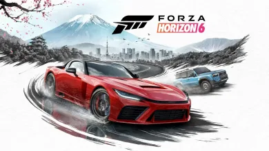 Forza Horizon 6 artwork showing a red sports car driving through a Japanese landscape with Mount Fuji in the background
