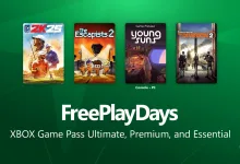 Free Play Days graphic showing covers for PGA TOUR 2K25, The Escapists 2, Young Suns, and The Division 2