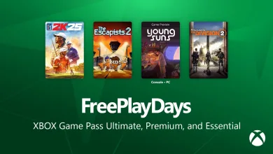 Free Play Days graphic showing covers for PGA TOUR 2K25, The Escapists 2, Young Suns, and The Division 2