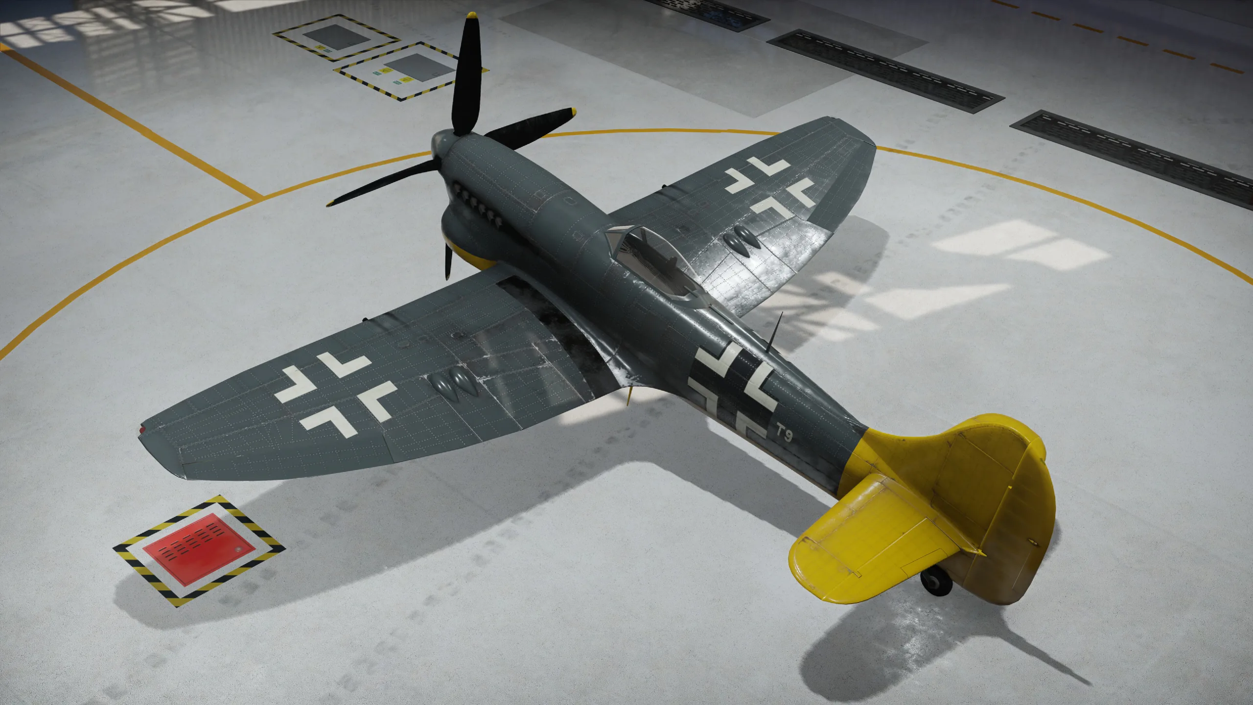 German Tempest Mk V displayed in a War Thunder hangar from above