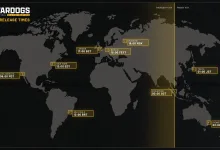 WARDOGS global release times map showing launch times from Los Angeles to Sydney.