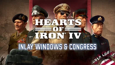Hearts of Iron IV artwork showing military leaders and a tank beneath the text Inlay Windows & Congress.