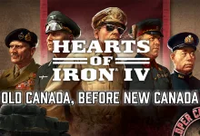Hearts of Iron IV artwork showing military leaders and a tank above the words Old Canada, Before New Canada