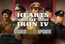 Hearts of Iron IV artwork showing four military leaders and a tank beneath the words Studio Gold Update