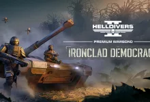 Armored Helldivers stand beside a tank in artwork for the Ironclad Democracy Premium Warbond