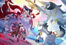 Colorful Honkai: Nexus Anima artwork showing several characters and fantastical creatures together