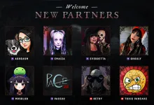 Hunt: Showdown 1896 announcement graphic introducing eight new partners in a grid of creator portraits.