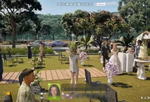 Inzoi characters gather at an outdoor wedding in Canvastown.